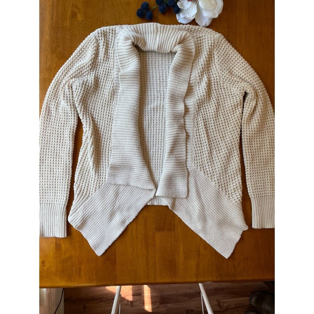 Anthropologie Emmelee Womens Cream Knit Open Cardigan Sweater Cottagecore